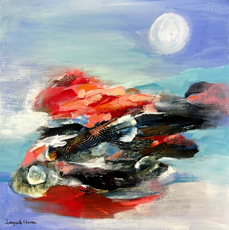 The Rising Moon 01 - Works on paper: Paintings/Landscapes: Acrylic on paper, 35×35cm, USD 500